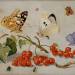 A still life with sprig of Redcurrants, butterflies, beetles, caterpillar and insects